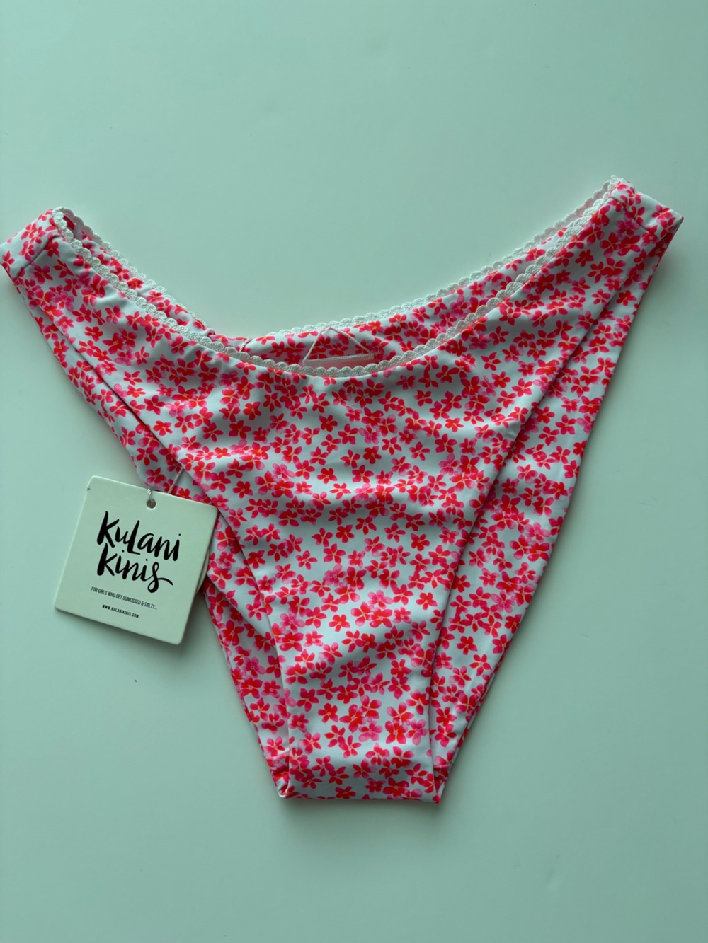Kulani Kinis NWT Pink Floral High Leg Bikini Bottom Lace Trim Size M